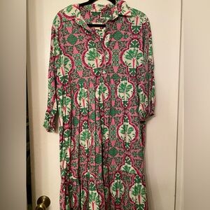 Anthropologie Bettina Tiered Shirt dress by Maeve Pink and Green